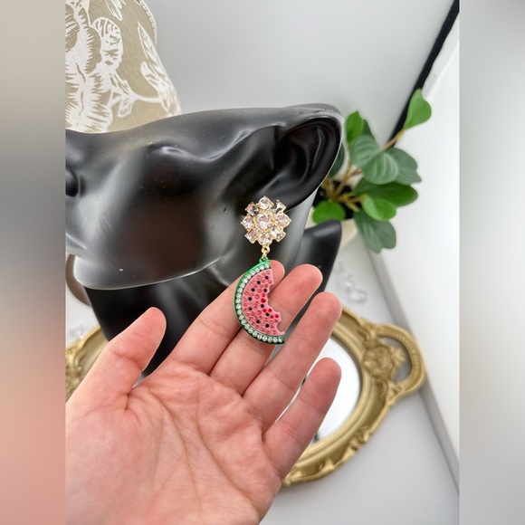 Betsey Johnson Watermelon Slice Statement Earrings – Juicy & Fun! - Picture 6 of 7